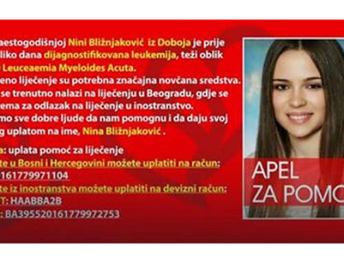APEL ZA POMOĆ: Nina Bližnjaković iz Doboja boluje od leukemije