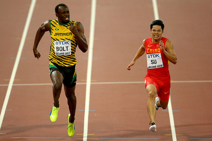 Usain Bolt of Jamaica and Bingtian Su of China