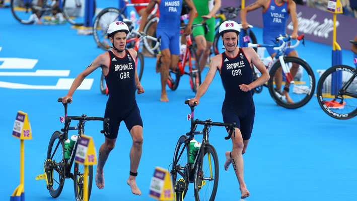 Alistair Brownlee and Jonathan Brownlee of Great Britain compete in Triathlon