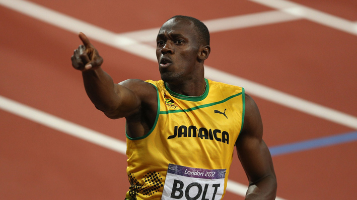 Usain Bolt of Jamaica celebrates 200m