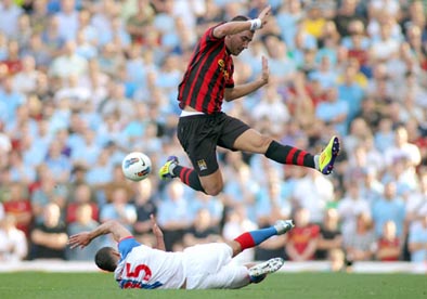 Aleksandar Kolarov Manchester City Jason Lowe of Blackburn Rovers