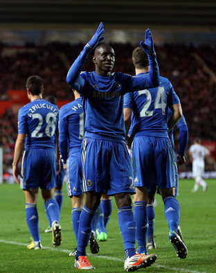 Demba Ba Chelsea celebrates his first goal