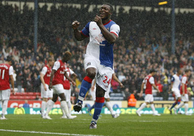 Yakubu celebrates Blackburn Rovers third goal