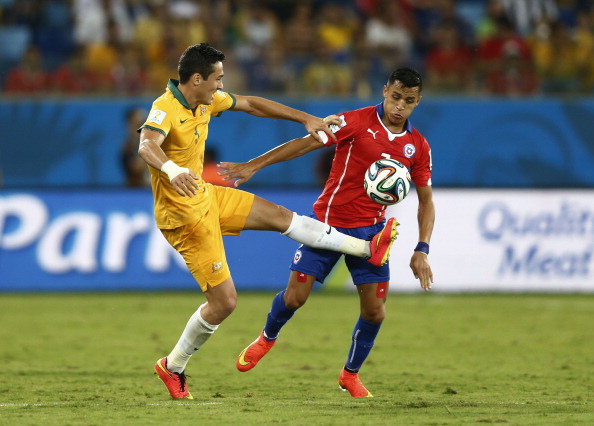 Jason Davidson of Australia Alexis Sanchez of Chile