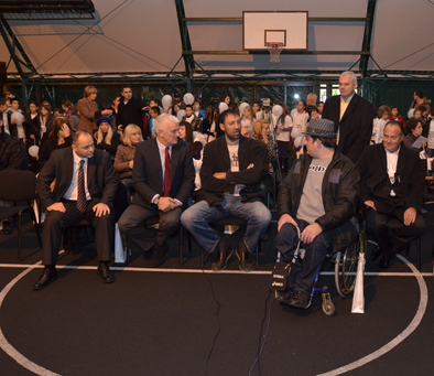 Vladimir Pesic, pomocnik ministra, Zoran Micovic, Vlade Divac, Drazenko Mitrovic - paraolimpijac i Mladen Sarcevic, generalni menadzer Rudjer Boskovic