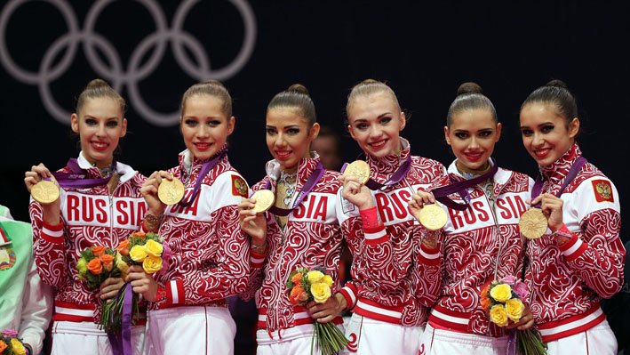 Russia celebrates gold in Group All-Around Rythmic Gymnastics