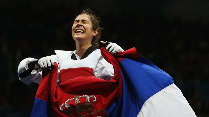 Milica Mandic of Serbia celebrates