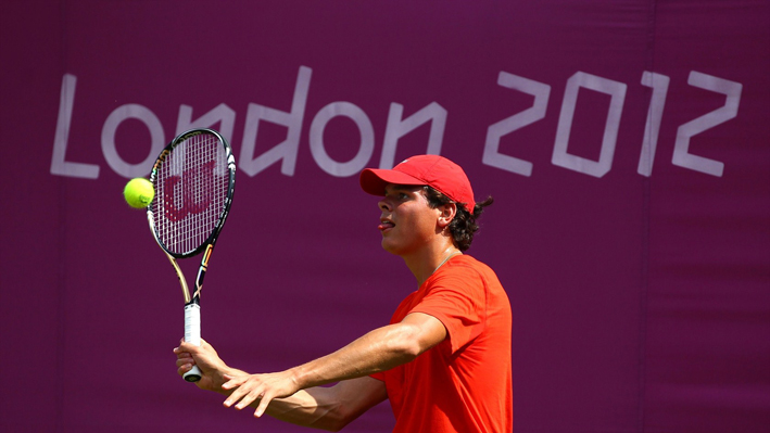 Milos Raonic of Canada practises