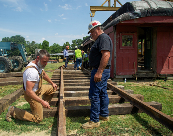 Jay working on the train tracks.